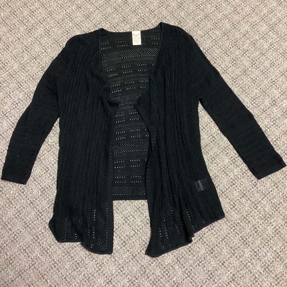 Faded Glory Black 3/4 Sleeve Open Front Sweater Cardigan * Size Medium (8-10) - Picture 1 of 10